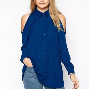 Long sleeve off the shoulder chiffon blouses